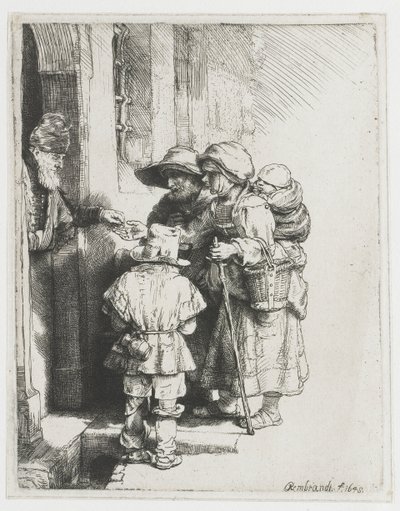 A Blind Hurdy-gurdy Player and Family Receiving Alms by Rembrandt van Rijn